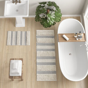 Woven Texture Striped Bath Rug