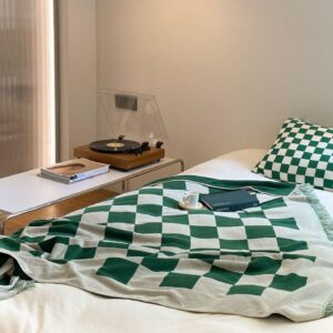 Checkerboard Contrast Knit Terry Blanket