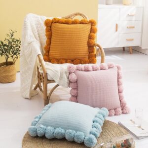 Pom Pom Trim Square Pillow Cover