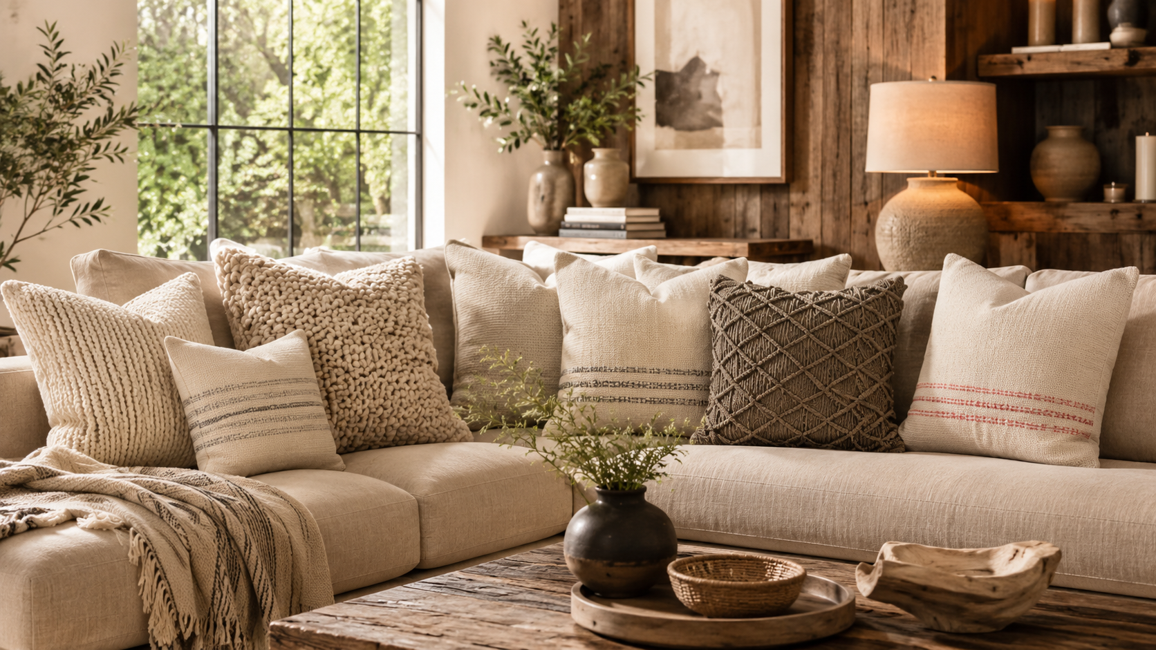 Soft home decor with pillows and throws